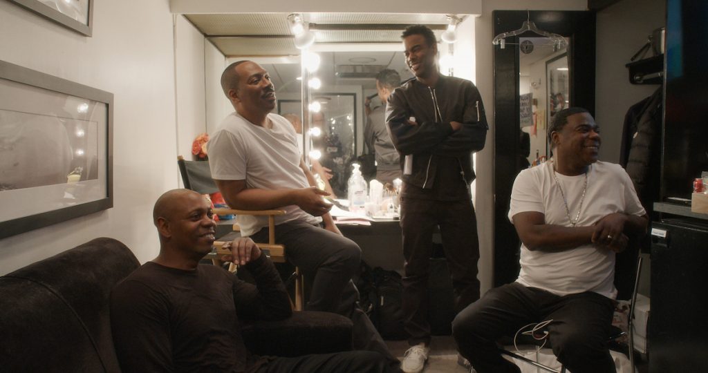 Dave Chappelle, Chris Rock, Tracy Morgan and Eddie Murphy backstage