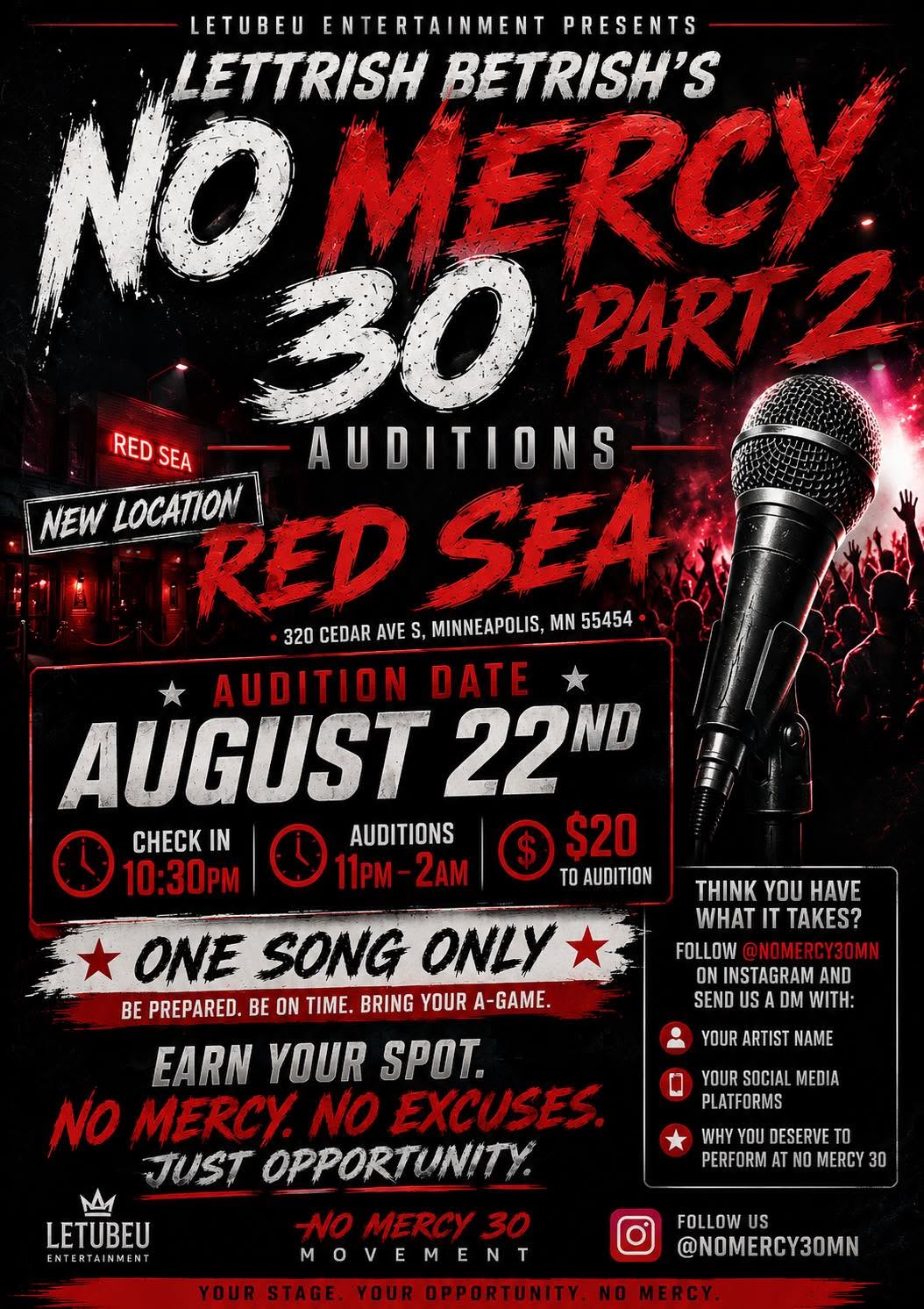 No Mercy 30 Auditions Coming to Minneapolis Aug. 22 at The Red Sea